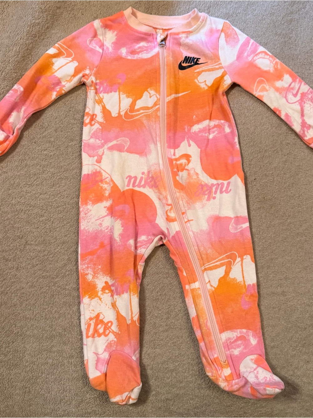 Nike Orange, Pink & White Tie-Dye One-Piece Footie Pajamas